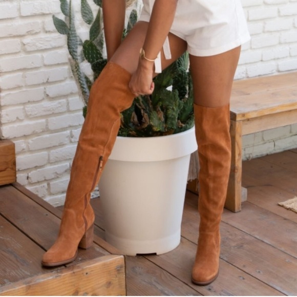 New Kelsi Dagger Brooklyn x Anthropologie Logan Over Knee 8.5 Brown Red Suede - Picture 12 of 12